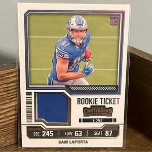 🏈 Sam LaPorta Panini Football NFL Trading Sports Patch Rookie Ticket Card #